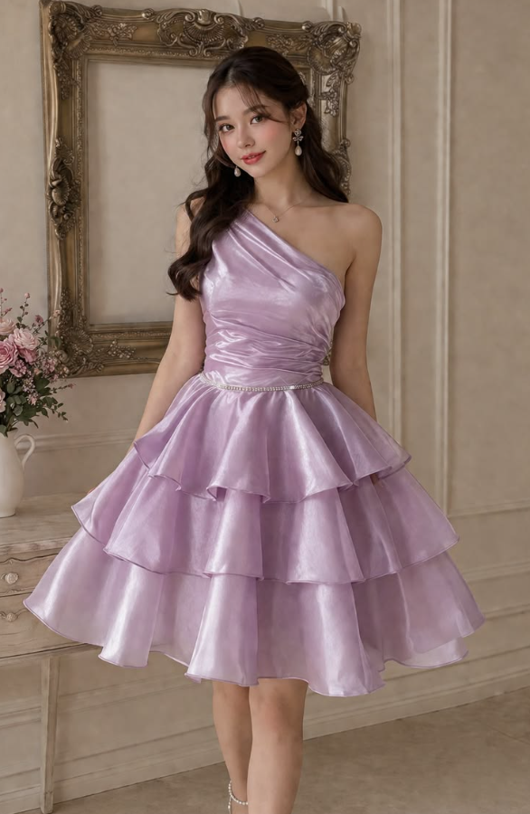 Ruffled Silky Women's Homecoming Dress Lavender Corset Short Prom Dress Party Dress RS2449