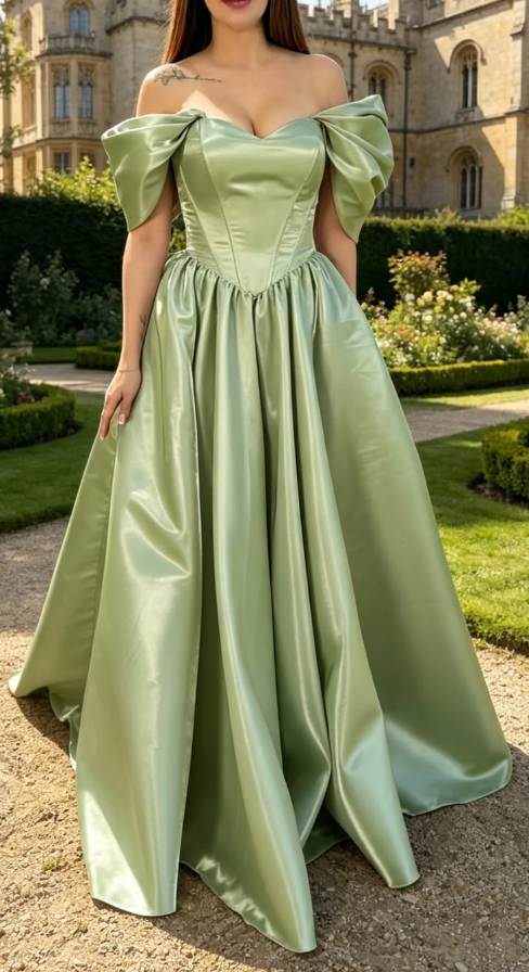 Stunning Silky Satin Prom Gown Green Women's Maxi Evening Dress Ball Gown RS2831