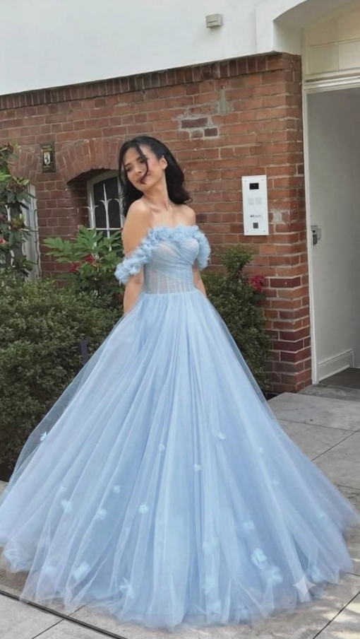 Puffy Tulle Corset Prom Gown , Dreamy Blue Women's Maxi Evening Dress Ball Gown RS2412