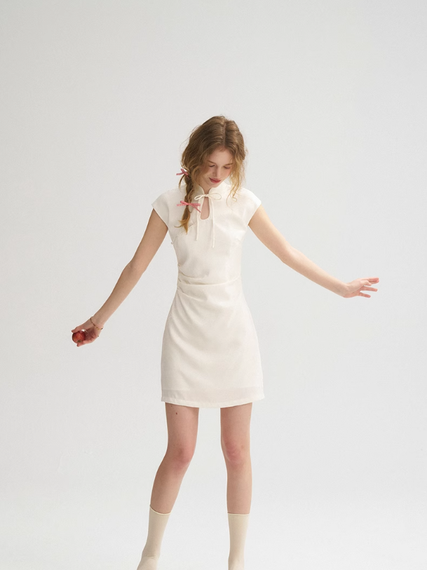 New Chinese style white dress short cheongsam skirt R2799