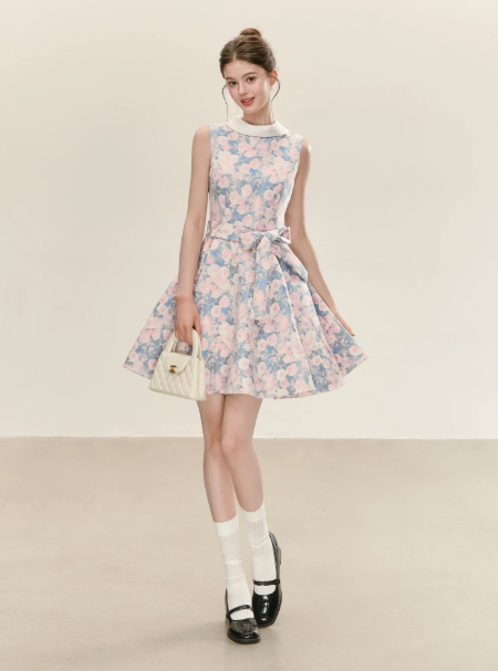 Elegant Floral Homecoming Dress A-Line High Collar Corset Mini Prom Dress RS715