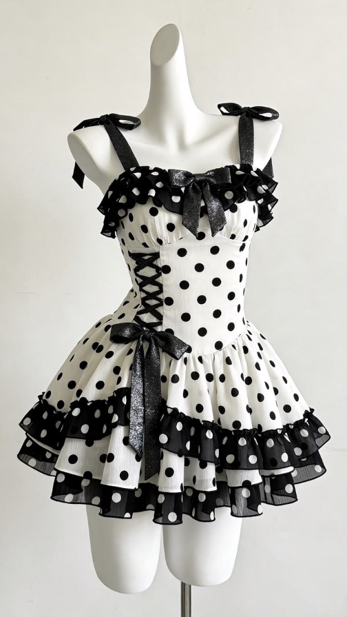 Polka Dots Tiered Women's Homecoming Dress Pretty Corset Short Prom Dress Party Dress RS2451