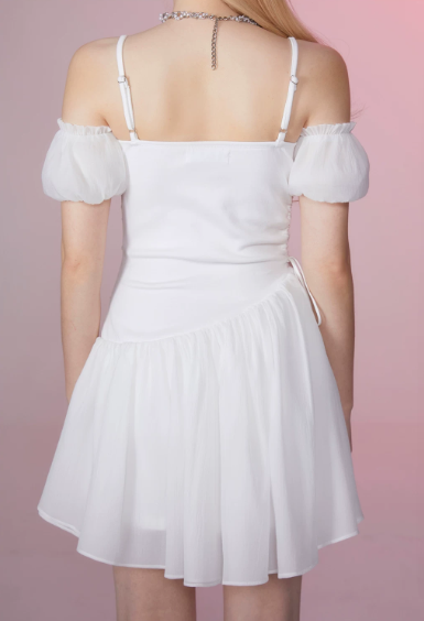 Sleeveless Spaghetti Strap Ruched Flowy Dress with Bubble Sleeves R9234