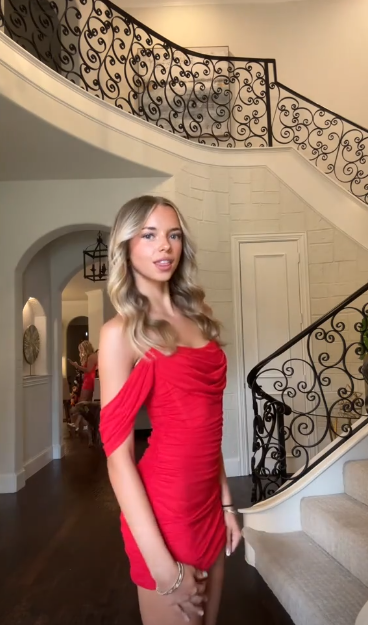 Red one-shoulder slim waist hip skirt homecoming dress R5539