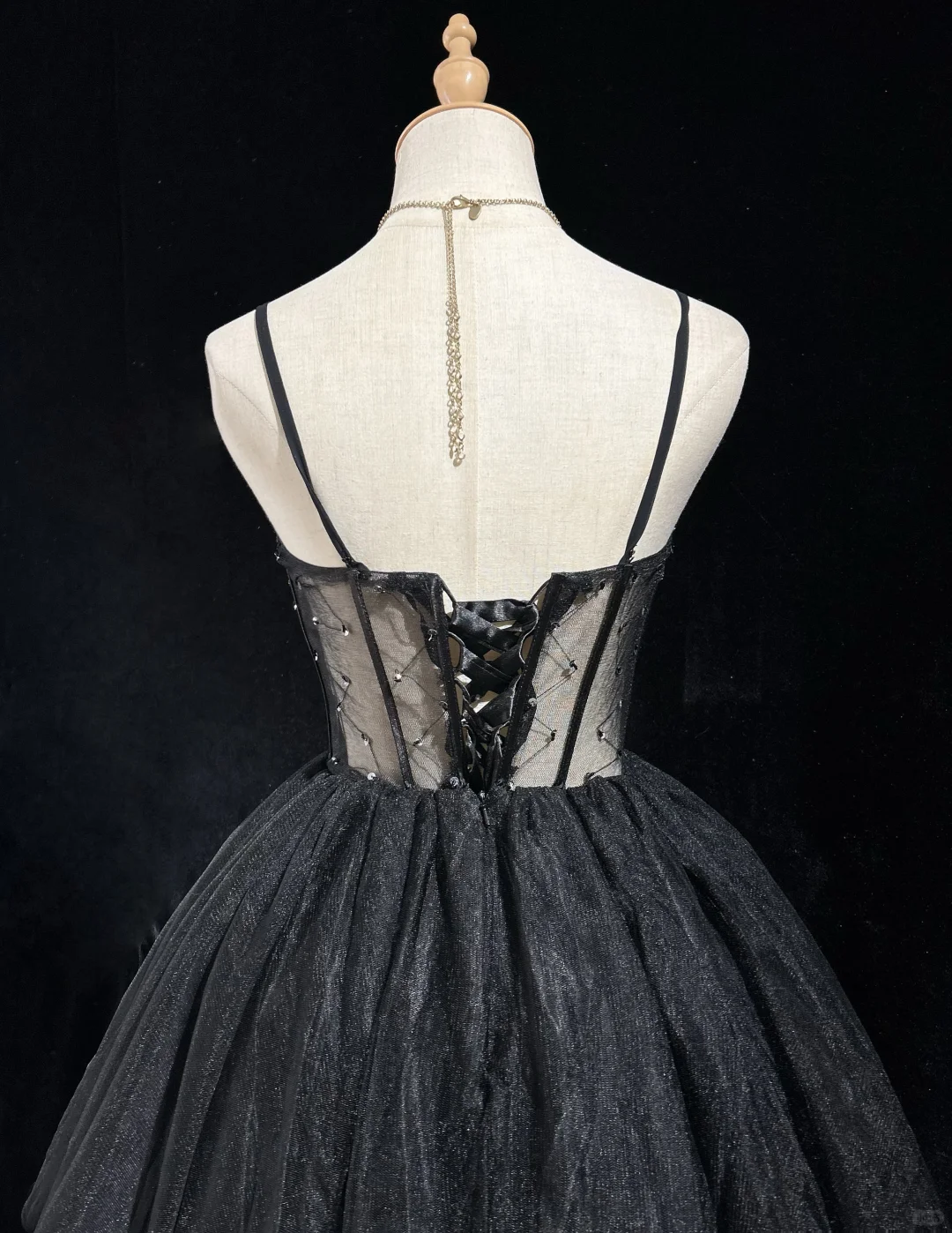 Black suspender lace embroidery waist puffy princess dress homecoming dress R4917