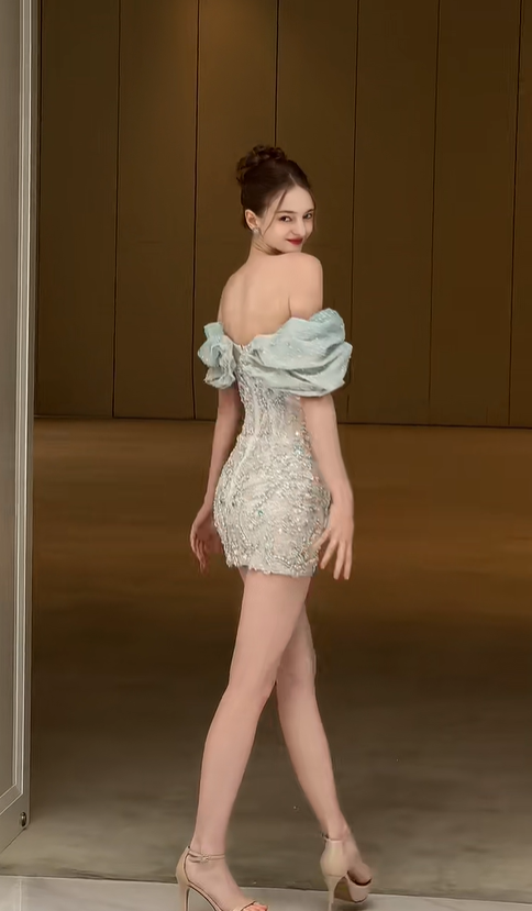 Green one-shoulder slim waist sexy hip skirt homecoming dress R4348