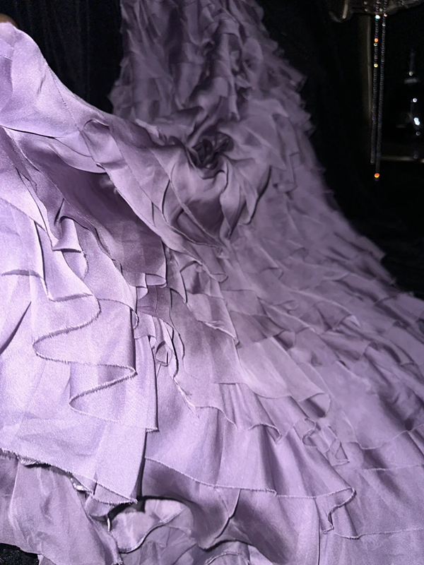 Purple halter-neck, tiered, long ball gown R6969