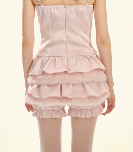 Pink Satin Cami Mini Dress With Bow Detail And Tiered Ruffle Skirt R9294