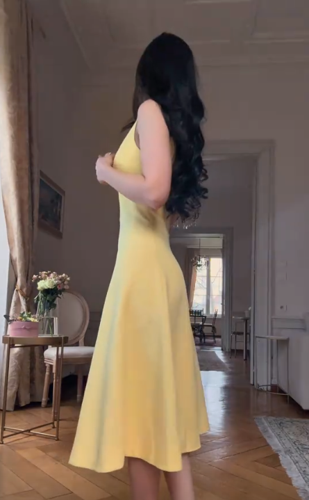 Yellow suspender slim long A-line dress homecoming dress R2480