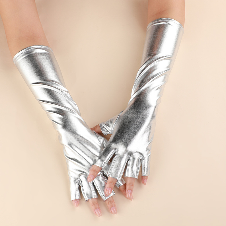 Half Finger Patent Leather Stretch Gloves Holiday Party Cosplay Costume Decoration Mid-Length S6264