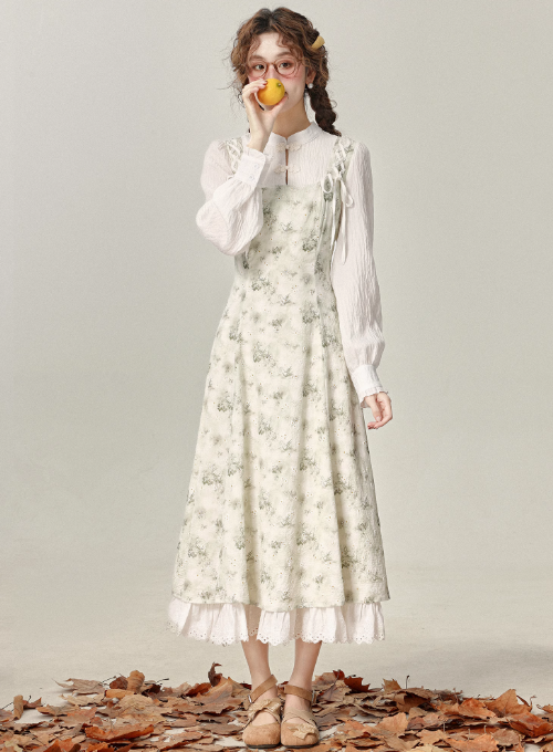 New Chinese style modified cheongsam floral dress spring new style skirt R1902