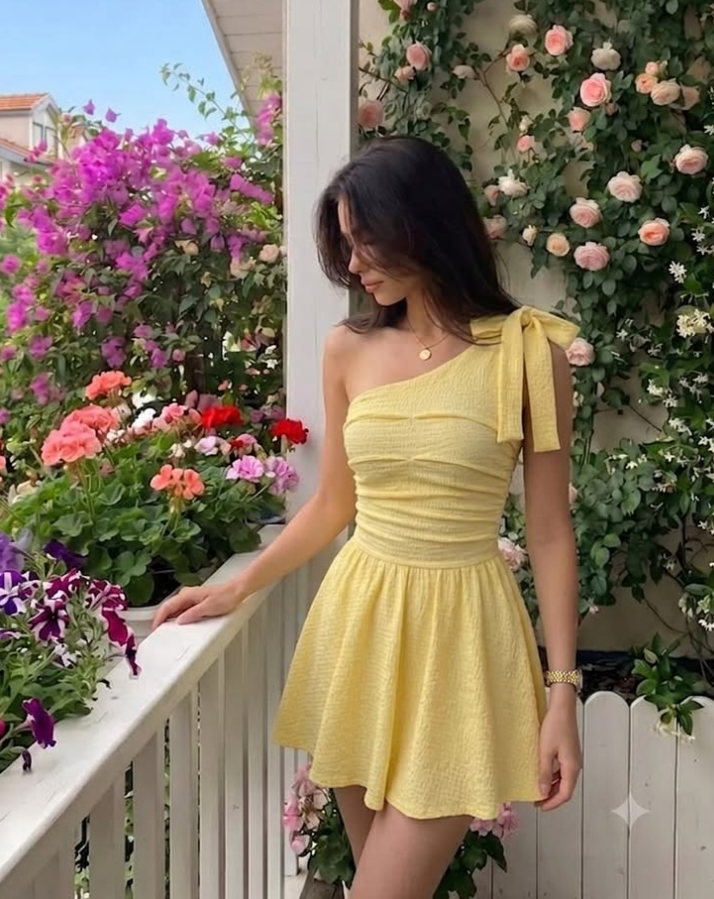 Minimalist One-shoulder Women's Homecoming Dress Yellow Corset Short Prom Dress Party Dress RS2797