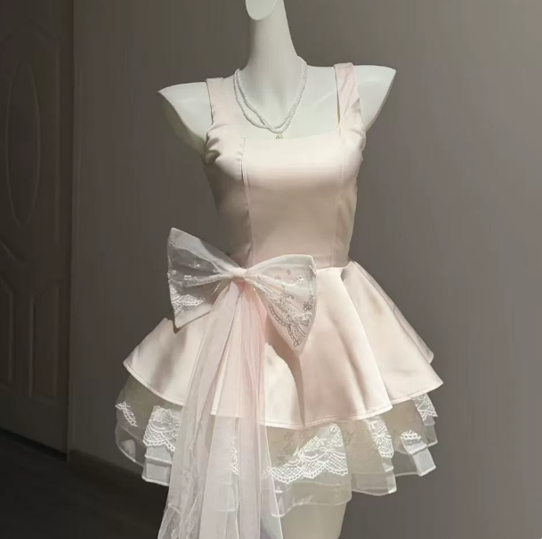 Elegant Blush Pink Homecoming Dress A-Line Square Corset Mini Birthday Dress RS740