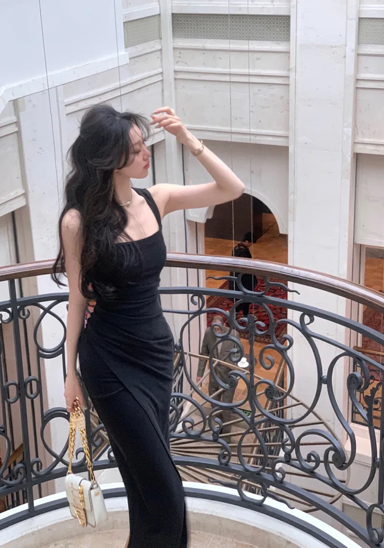 Women Elegant Sleeveless Bodycon Dress Sexy Spaghetti Strap Midi Dress Evening Party Wear S5407