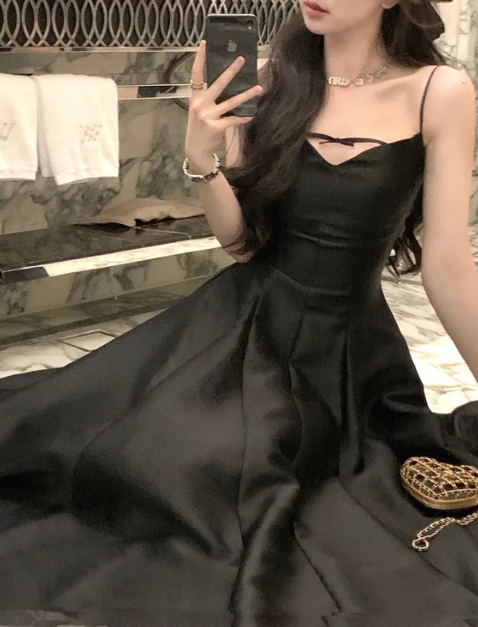 Elegant solid color princess evening party dress, black graduation dress S5397