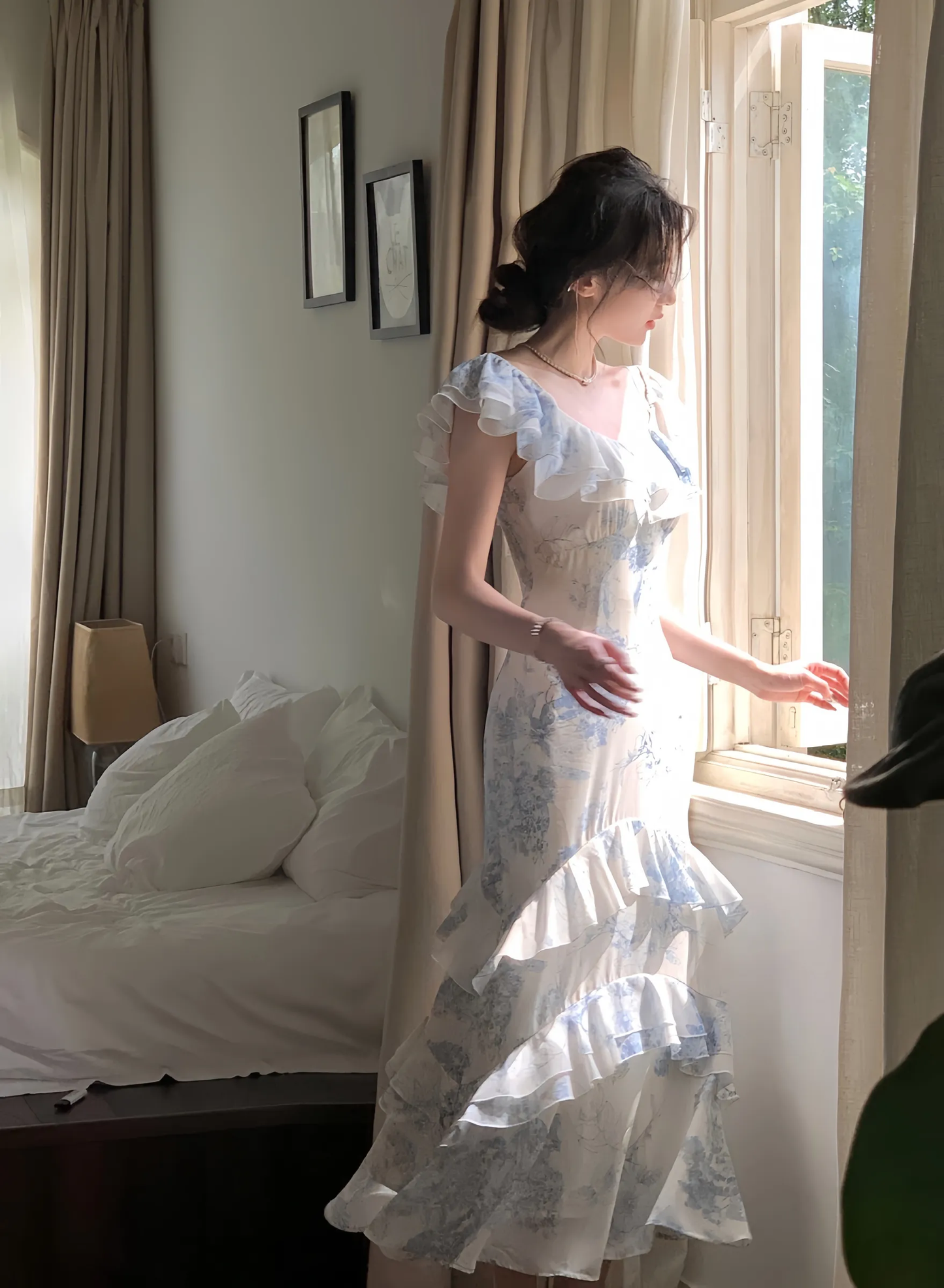 Women's Sexy Maxi Dress Bohemian Vintage Print Long Dress Evening Party Gown S5413