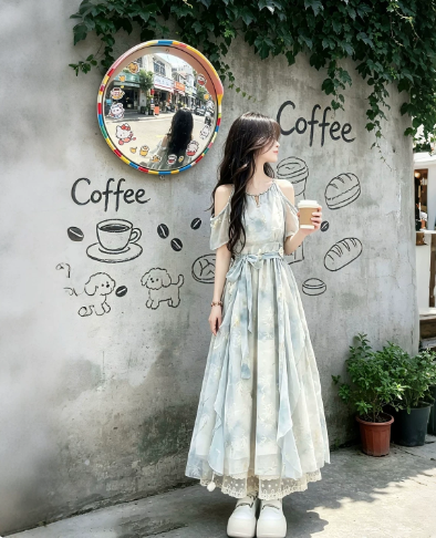 Fresh Mint Green Prom Dress A-Line Off-the-shoulder Chiffon Corset Maxi Summer Dress RS753