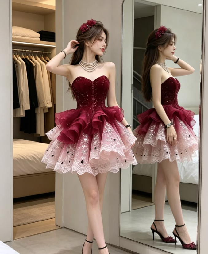 Gorgeous Burgundy Sequins Homecoming Dress A-Line Sweetheart Corset Mini Prom Dress RS751