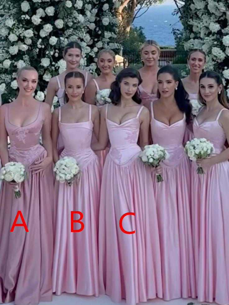 Cute Pink Long Bridesmaids Gowns Party Prom Dresses S6936