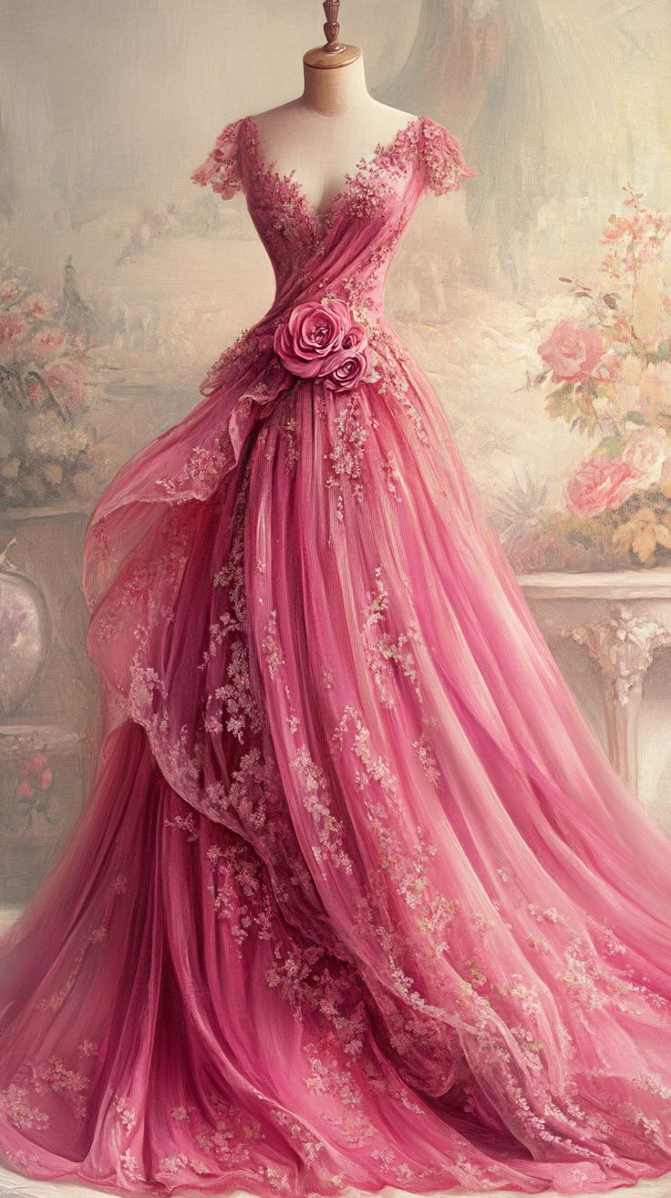 A Line Pink Tulle Appliques Long Evening Gowns Party Prom Dresses S6938