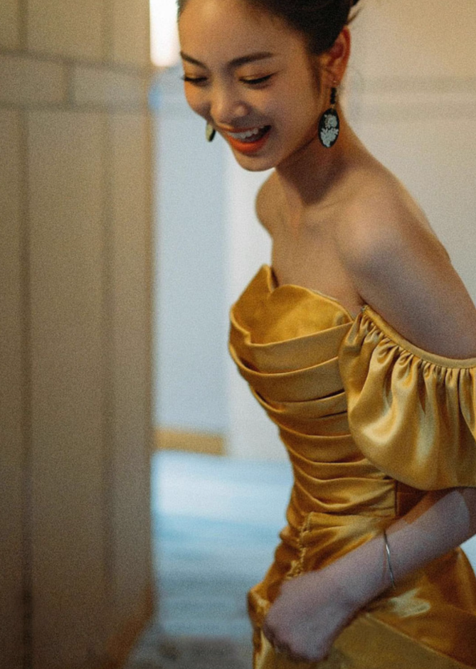 New Chinese style gold one shoulder cheongsam banquet evening dress homecoming dress R2980