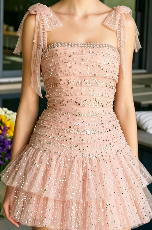 Sequins Glitter Women's Homecoming Dress Pink Corset Short Prom Dress Party Dress RS2572