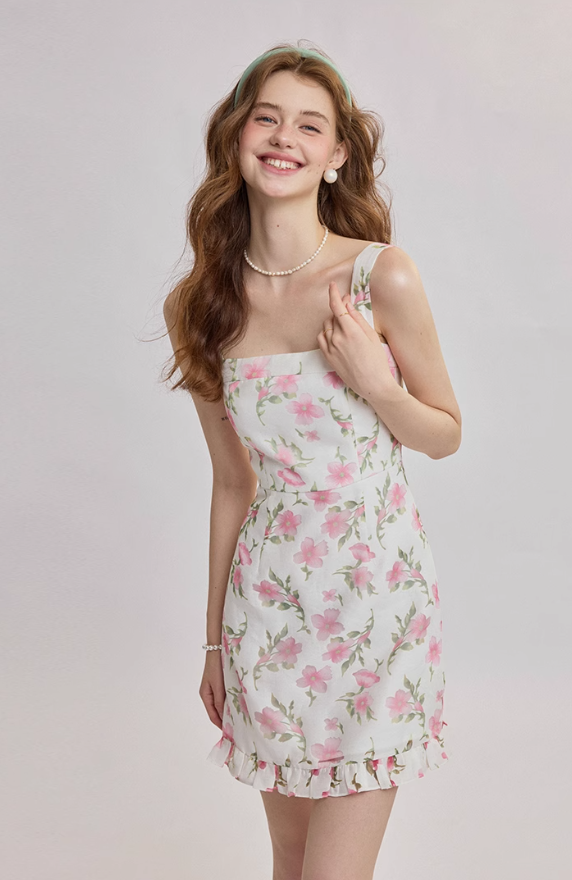 French floral suspender skirt short dress summer wear short skirt high-end small skirt for women R3485