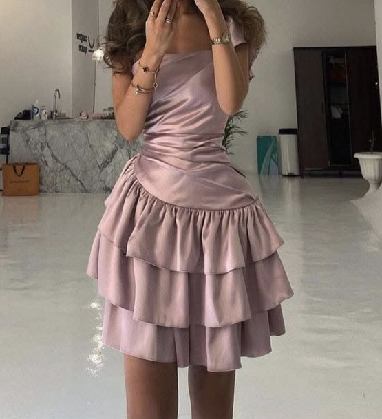 Pretty Silky Frilled Women's Homecoming Dress Pink Corset Short Prom Dress Party Dress RS2881