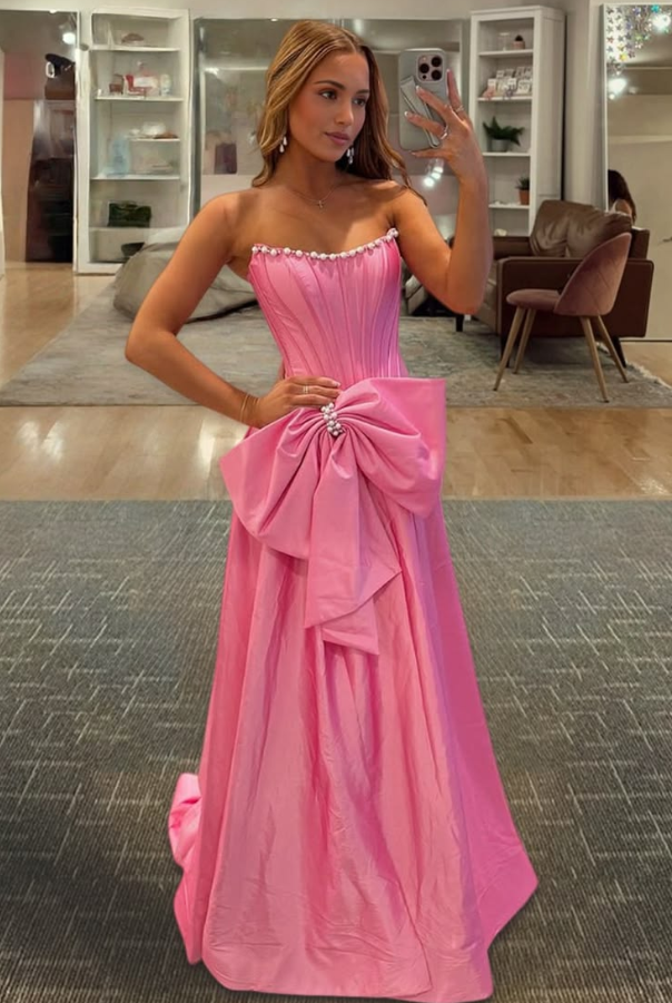 Sweet Silky Beaded Prom Gown Barbie Pink Women's Corset Maxi Evening Dress Birthday Dress RS2840