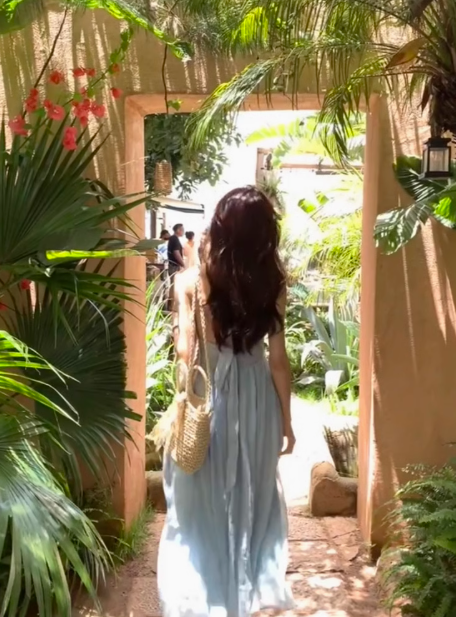 French holiday style light blue plaid halter neck suspender dress forest style beautiful long skirt R0222