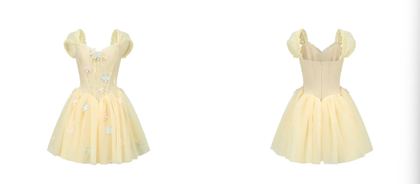Romantic Princess Tulle Mini Dress Sweetheart Neck Lace Trim 3D Flower Applique Satin R9192