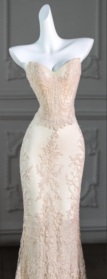 Apricot Strapless Waist Slim Fit Hip Long Dress Bridal Gown R5778