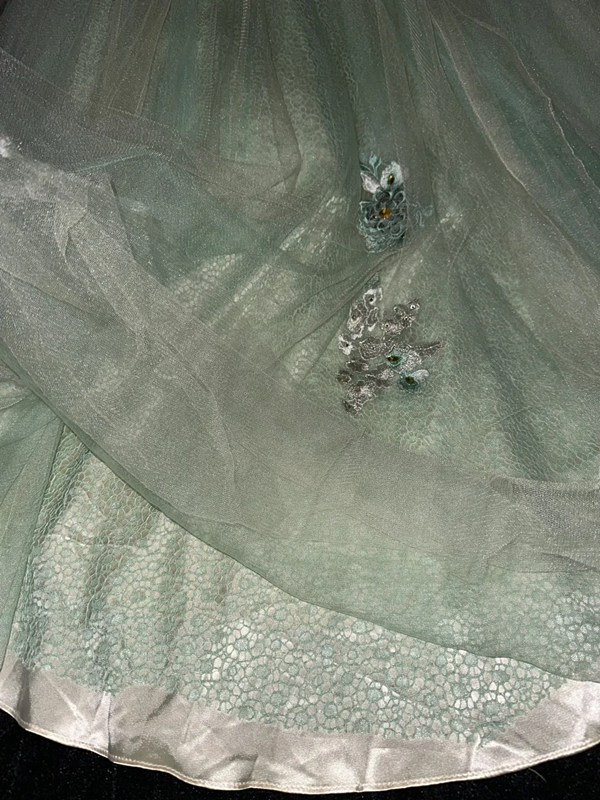 Light green halter-neck rhinestone fitted long ball gown R6890