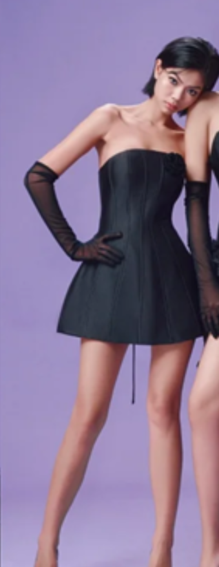 Black tube top waist slim sexy satin A-line skirt homecoming dress R4712