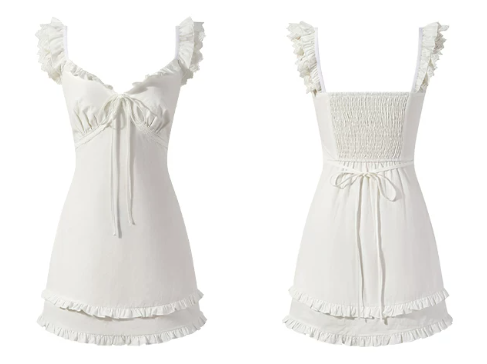 Cream White Sleeveless Bow Front A-Line Dress with Lace Details R9225