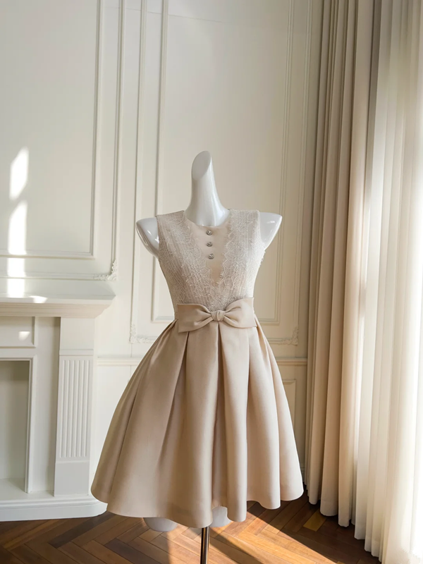 Light brown sleeveless slim waist homecoming dress R5221