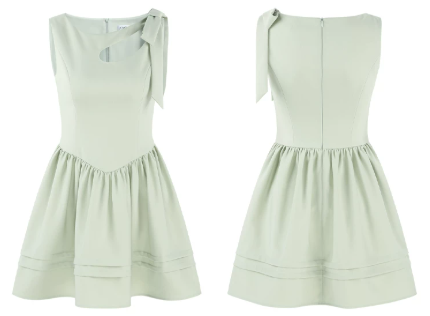 Mint Green A-Line Dress, Women's Sleeveless with Cutout Neck and Bow Shoulder Mini Dress R9339
