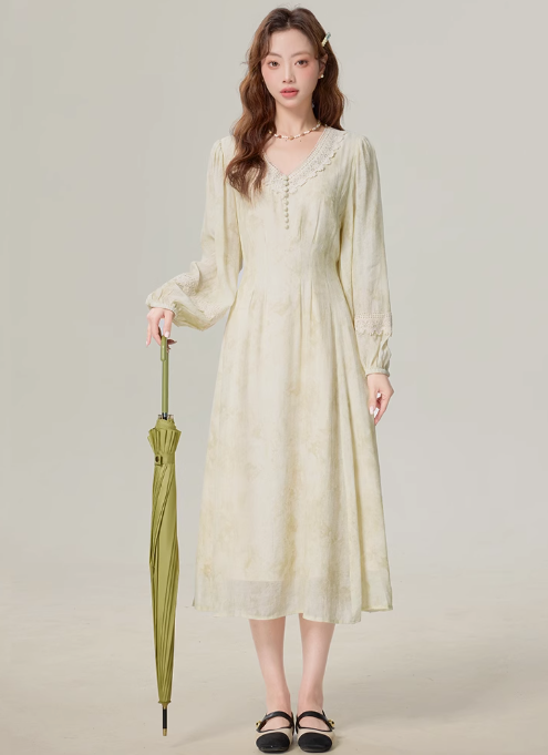 Spring French gentle style floral dress temperament super fairy slim dress R1909