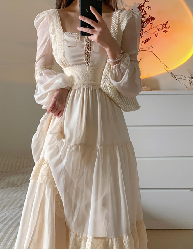 Vintage dress French retro style dress lace fairy evening dress S5947