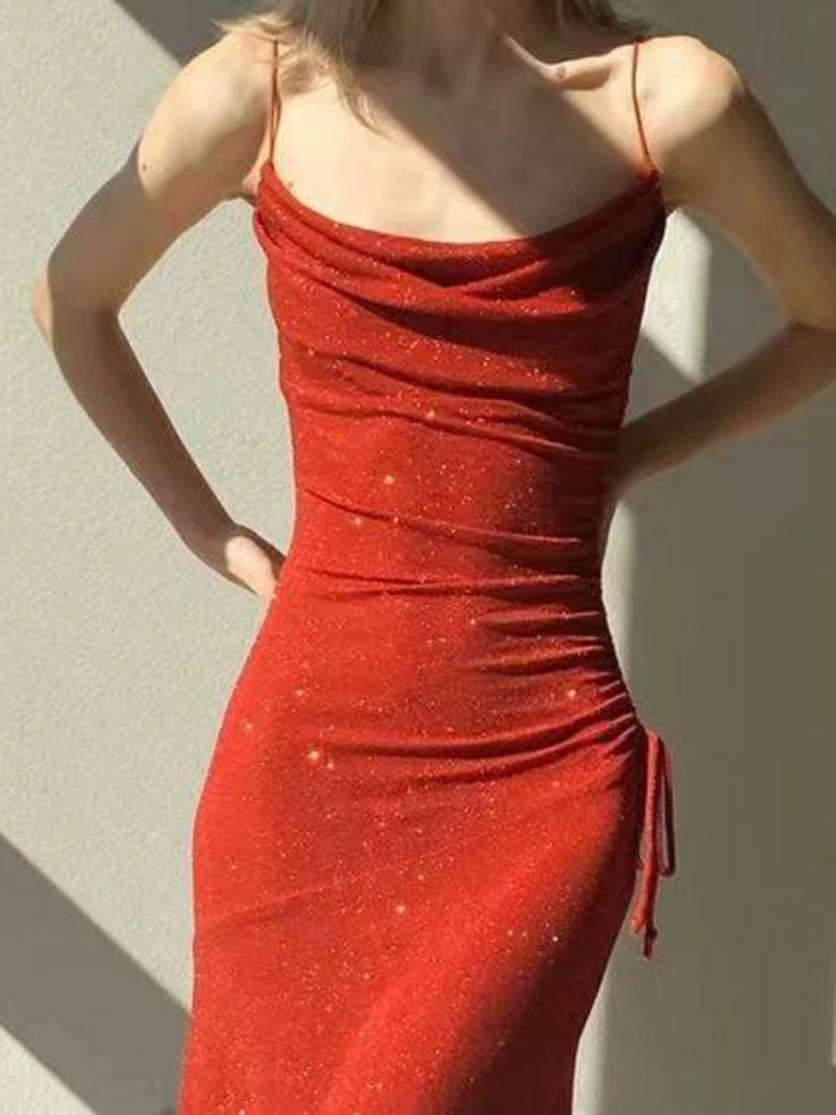 Mermaid red sparkly dress elegant long evening party dress S5983