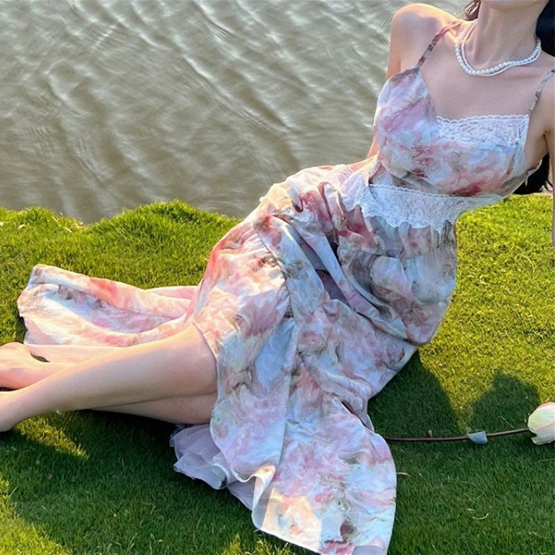 Floral suspender dress for women summer party dress S5791