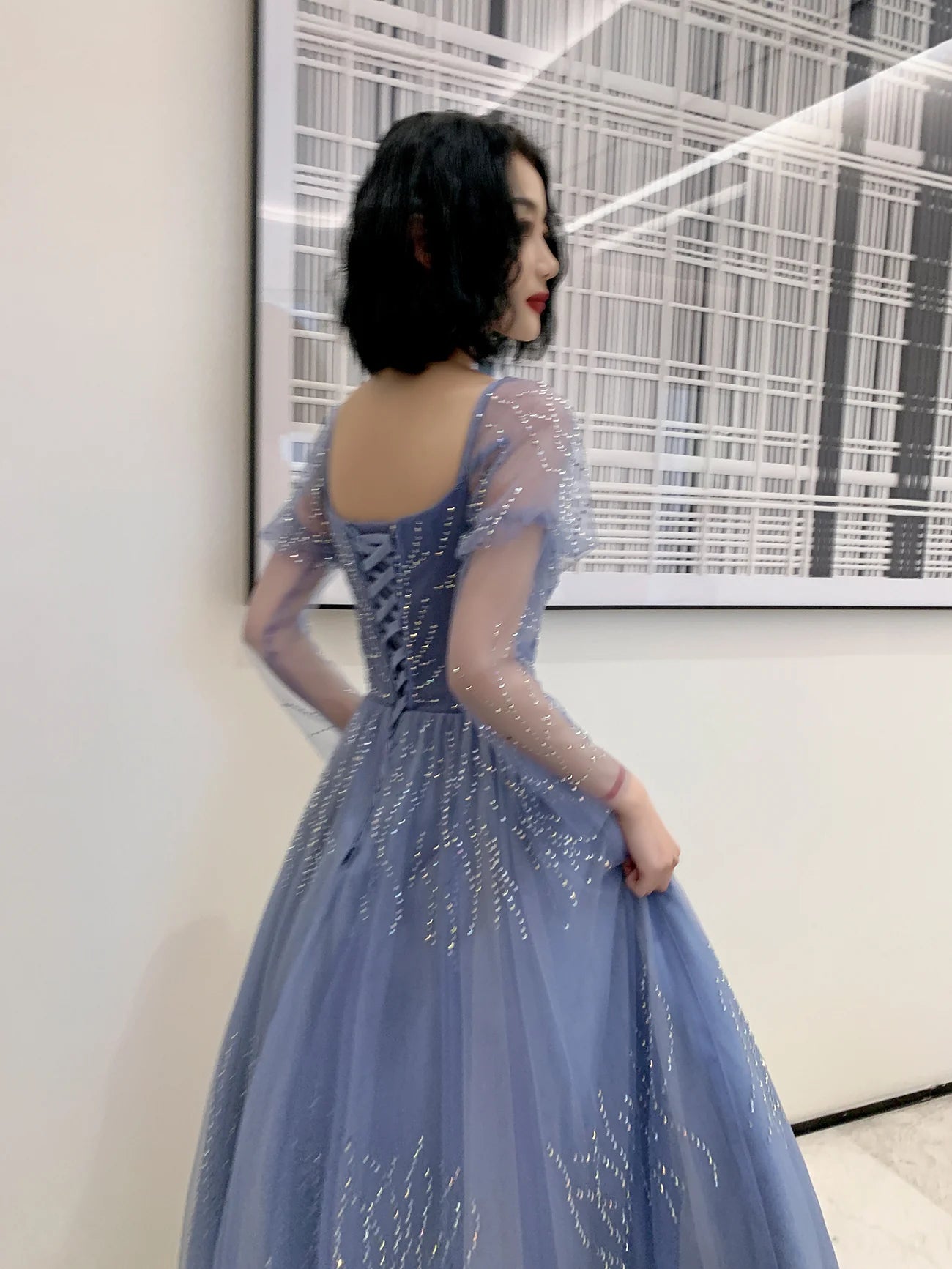 Blue Tulle Long Formal Dress Party Dress, Beautiful Blue Prom Dresses S6371