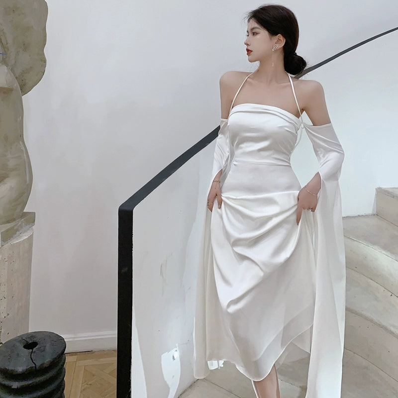 White evening gown for women elegant stunning off-shoulder dress S5782