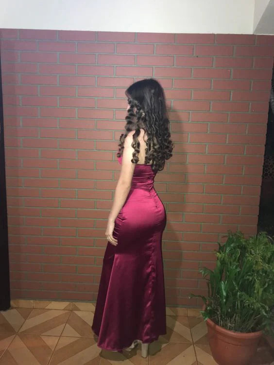 Spaghetti Straps Mermaid Long Prom Dress Satin Evening Dress S6456