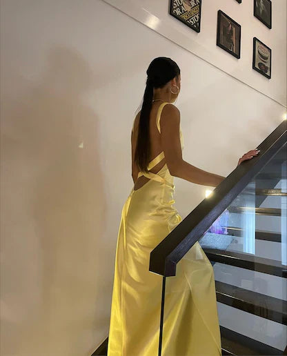 Yellow Mermaid Party Prom Dresses Long Evening Dress S6589