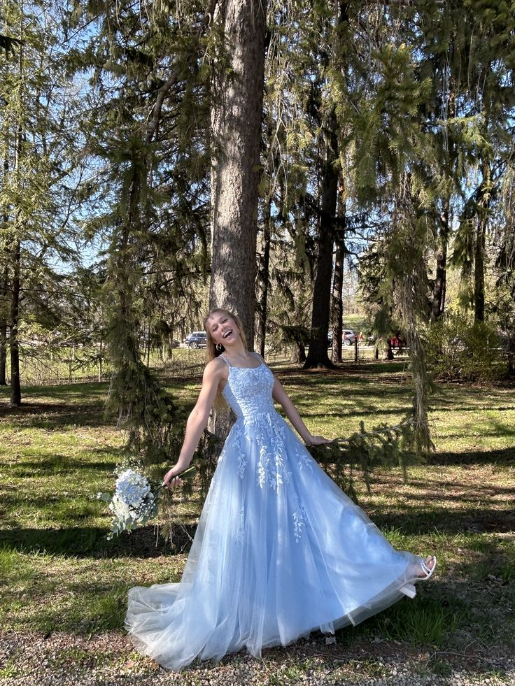 Puffy Tulle Embroidered Women's Prom Gown Pale Blue Waist Fitted Maxi Evening Dress Birthday Dress — Fall Outfit 2026 New RS3271