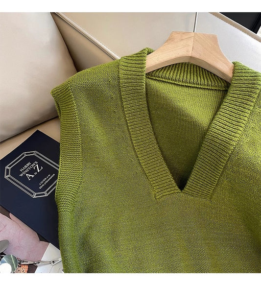 New V-neck knitted vest for women outer sleeveless vest top vest     S5016