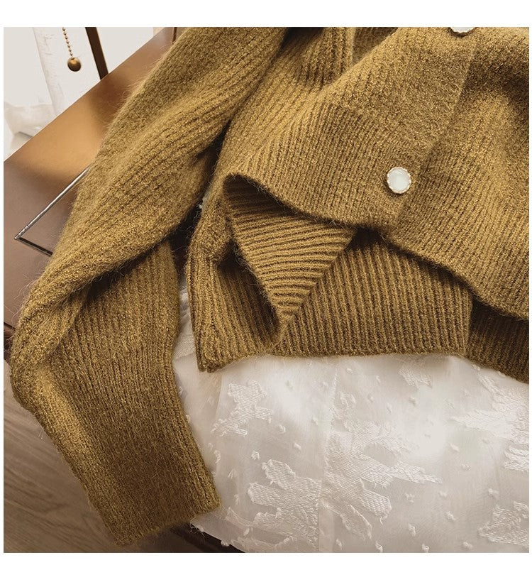 Round neck knitted cardigan for women design soft long-sleeved sweater jacket S4914
