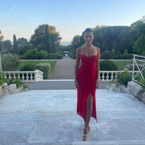 Red Evening Dress with Slit S4986