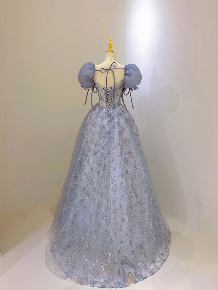 Tulle Lace Long Prom Dress, Beautiful Short Sleeve Evening Dress S5363